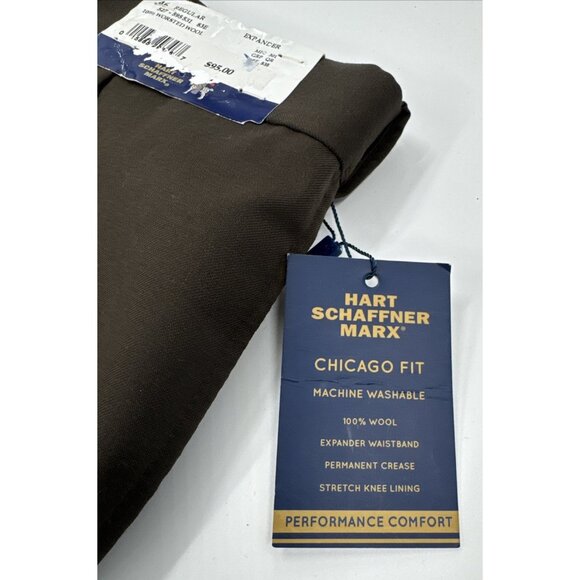 Hart Schaffner Marx Pants Men 46 Wool Slacks Brown Expander Chicago Unhemmed NEW - Picture 5 of 8